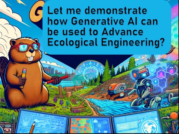 A cartoon beaver holding a pencil and looking at a river AI-generated content may be incorrect.